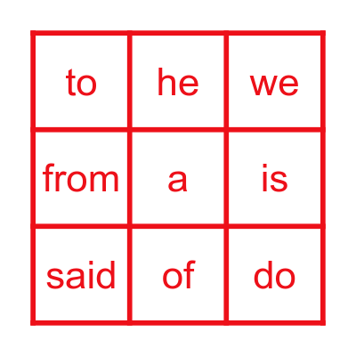 Heart Word Bingo Card