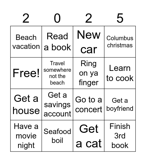 Hannah's 2025 Bingo Card