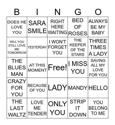 LOVE SONGS Bingo Card