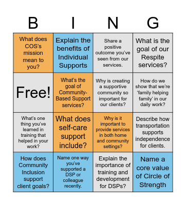 Circle of Strength Bingo Card