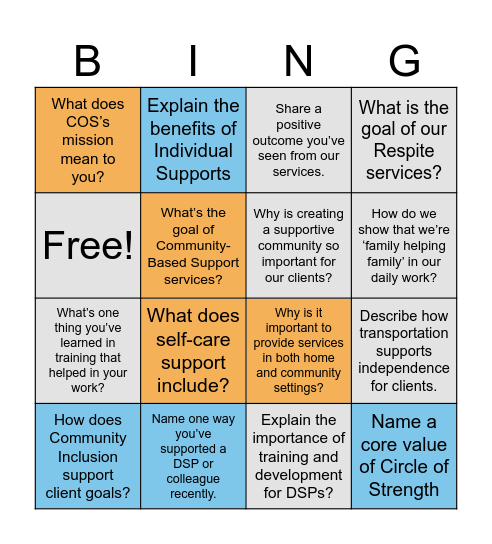 Circle of Strength Bingo Card