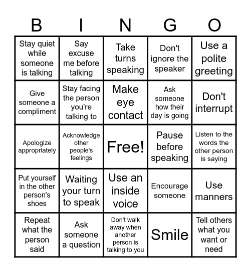 Communication Bingo! Bingo Card