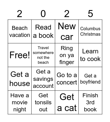 Hannah's 2025 Bingo Card