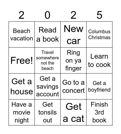 Hannah's 2025 Bingo Card