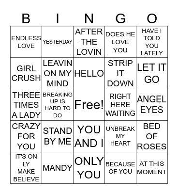 LOVE SONGS Bingo Card