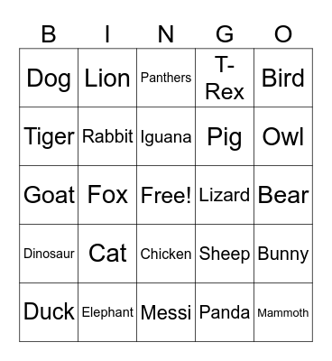 Animals bingo Card