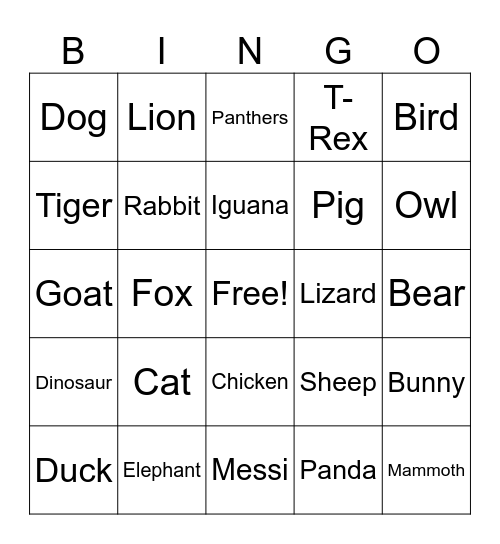 Animals bingo Card