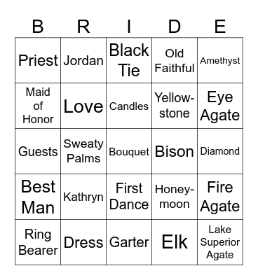 Bridal Shower Bingo 4-25 Bingo Card