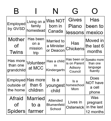 Get to know your neighbour! Bingo Card