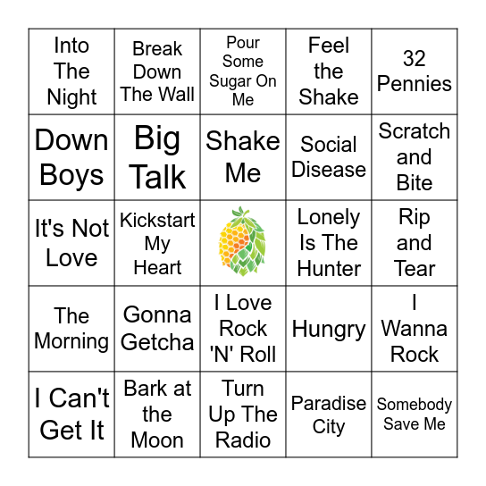 80's Hair Metal & Rock Bingo Card