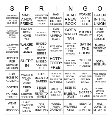 OLE MISS CRU 2025 Bingo Card