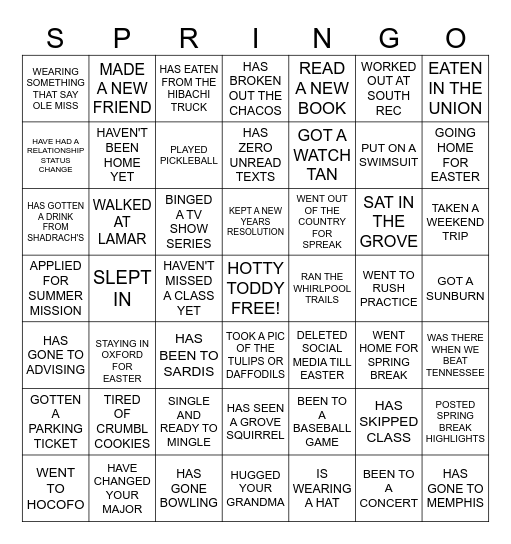 OLE MISS CRU 2025 Bingo Card