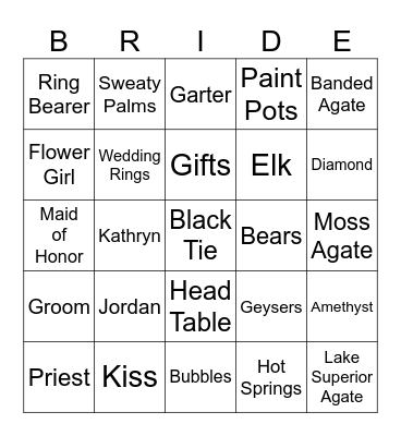Bridal Shower Bingo 4-25a Bingo Card