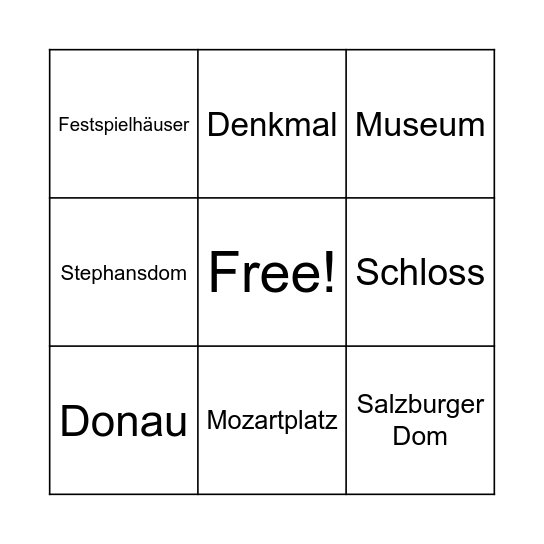 Sehenswürdigkeiten in Österreich Bingo Card