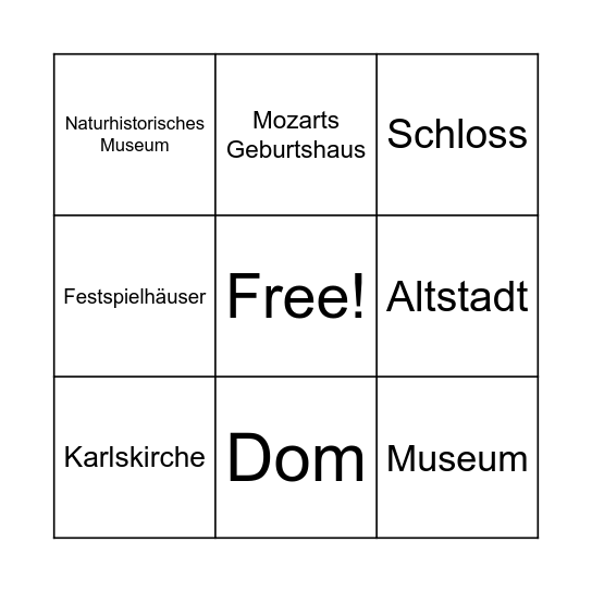 Sehenswürdigkeiten in Österreich Bingo Card