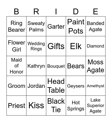 Bridal Shower Bingo 4-25a Bingo Card