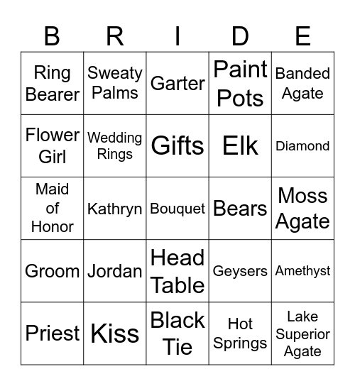 Bridal Shower Bingo 4-25a Bingo Card
