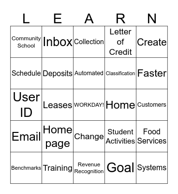 LEARN Bingo Card
