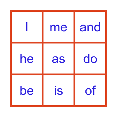 Heart Word Bingo Card