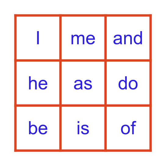 Heart Word Bingo Card