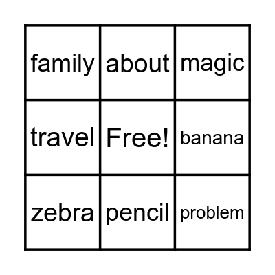 schwa Sound Bingo Card