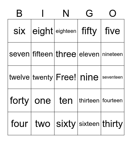 Number Words Bingo Card