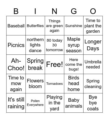 Spring Bingo! Bingo Card