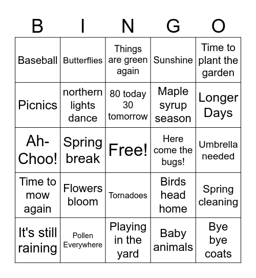Spring Bingo! Bingo Card