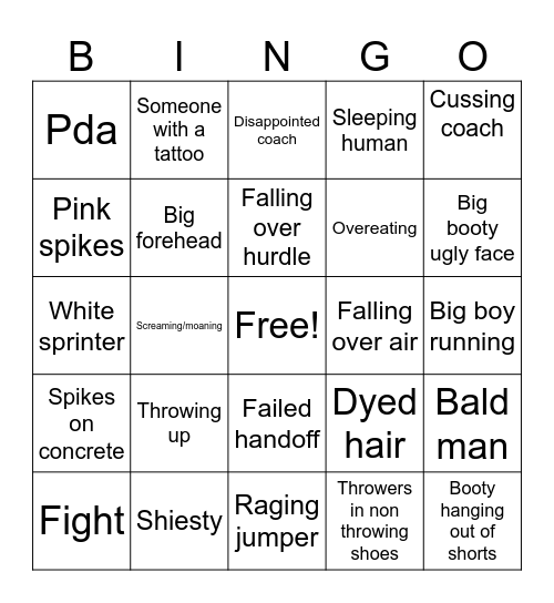 Track meet Bingo Card
