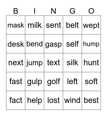 Ending Blends Bingo Card