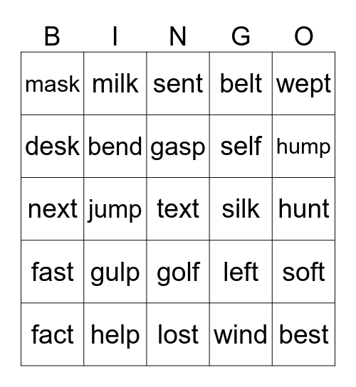 Ending Blends Bingo Card