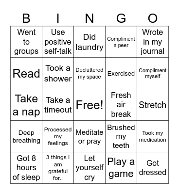 Self-Care Bingo Card