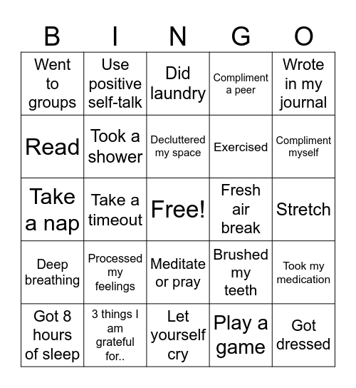 Self-Care Bingo Card