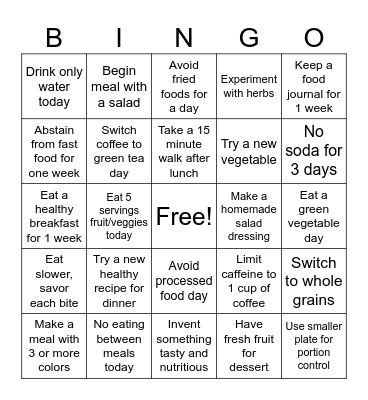 Healthy and Nutrional Bingo Card
