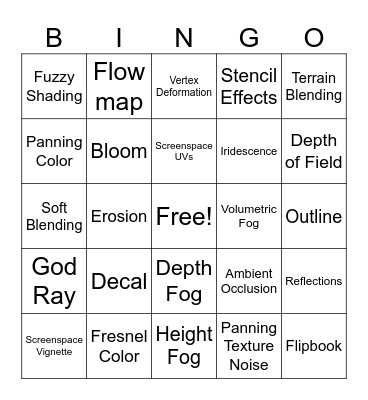 Shader Bingo Card