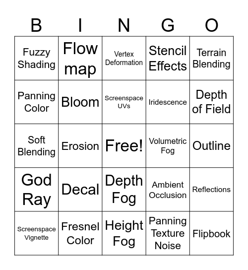 Shader Bingo Card