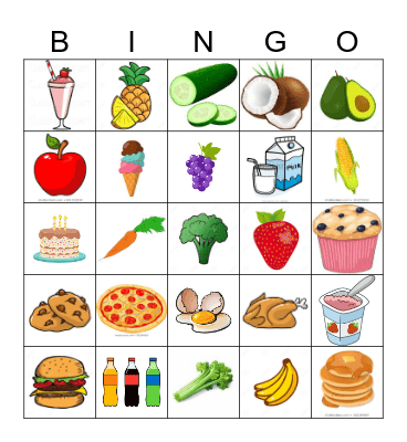 Food Picture Bingo Card