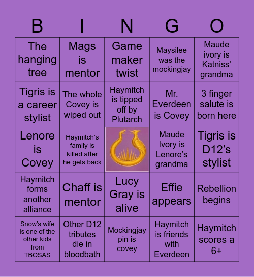 Sunrise on the reaping Bingo Card