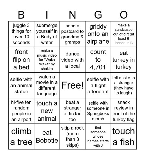 Brooks Trip Bingo!! Bingo Card