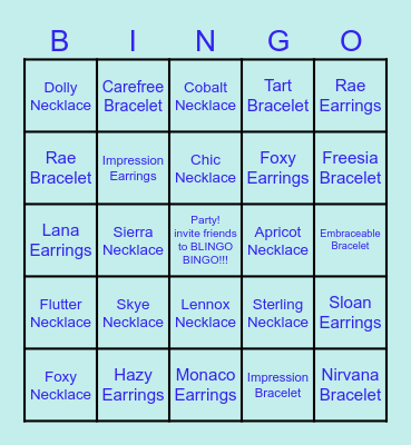 Park Lane BLINGO BINGO Game Bingo Card