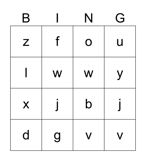 Jolly Phonics Sets 2,3 & 4 Bingo Card