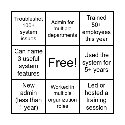 TAC Bingo Card