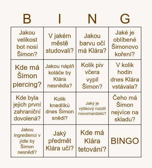 Svatební bingo! Bingo Card