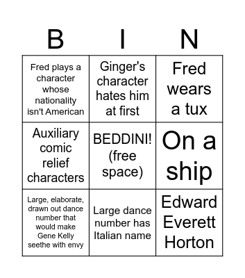 FRED ASTAIRE-GINGER ROGERS MOVIE BINGO Card