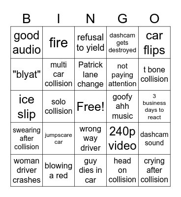 cars Bingo Card