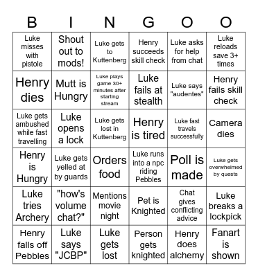 Saturday Bingo Card