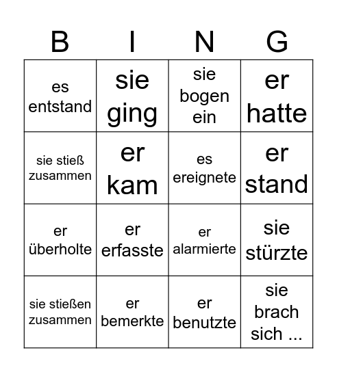 Verben im Präteritum Bingo Card