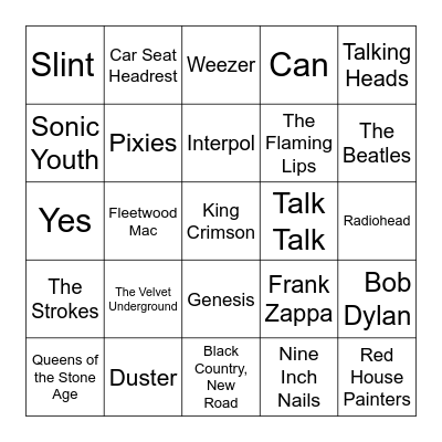 Loser rock music bingo Card