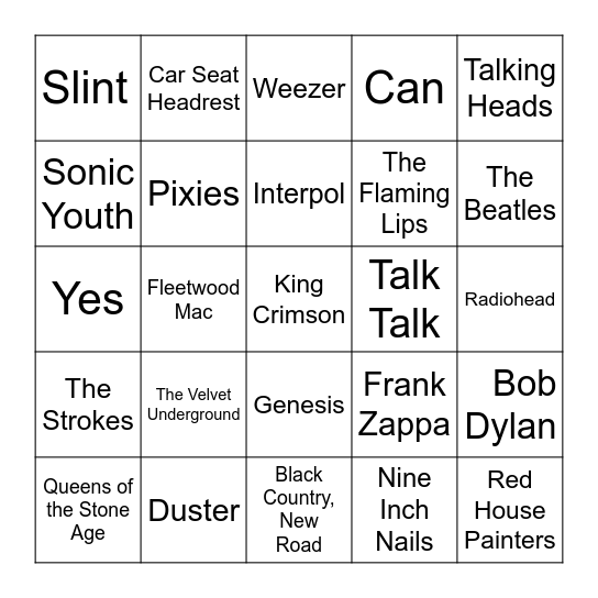 Loser rock music bingo Card