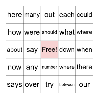 Trick Word Bingo Card